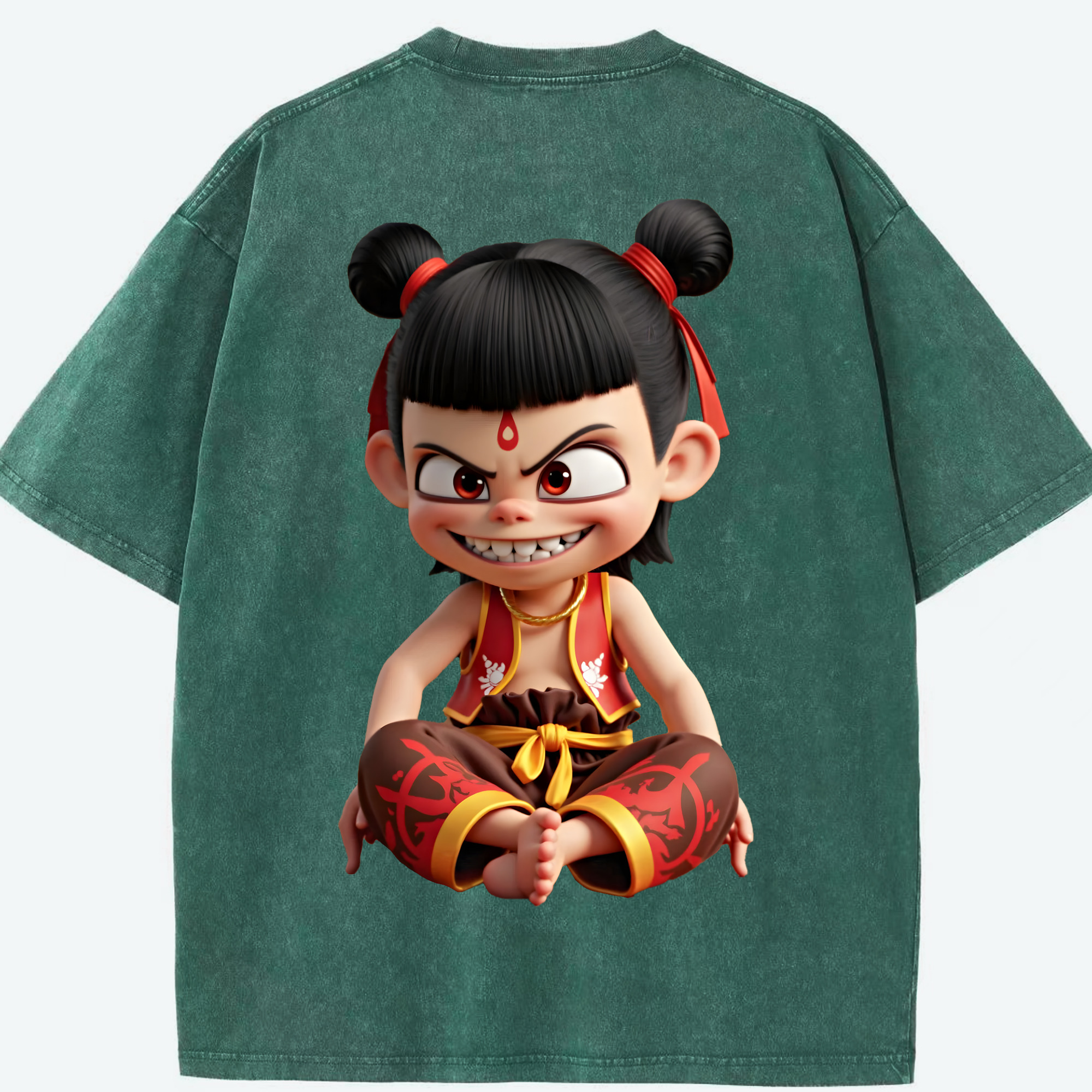 （画像用） Ne Zha 2 ナタ 魔童の大暴れ 綿100% ヴィンテージ風 半袖Tシャツ（背面プリント）